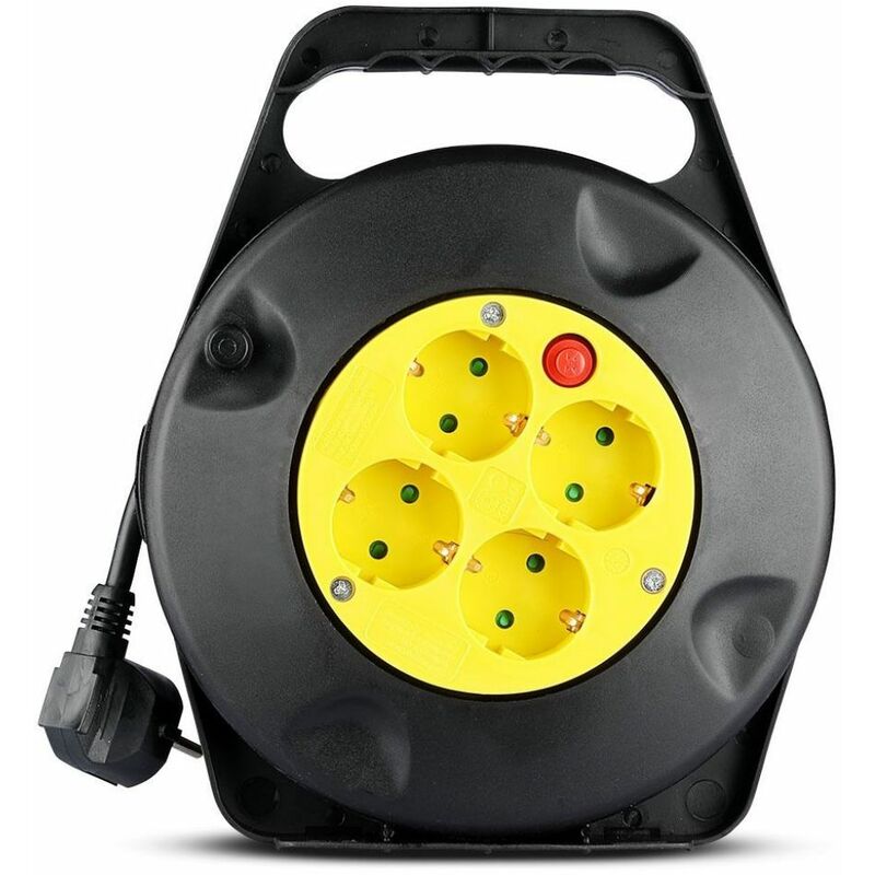 foto del prodotto v tac prolunga avvolgicavo con 4 prese 10a 2p schuko con protezione termica colore nero e spina schuko l 10mt