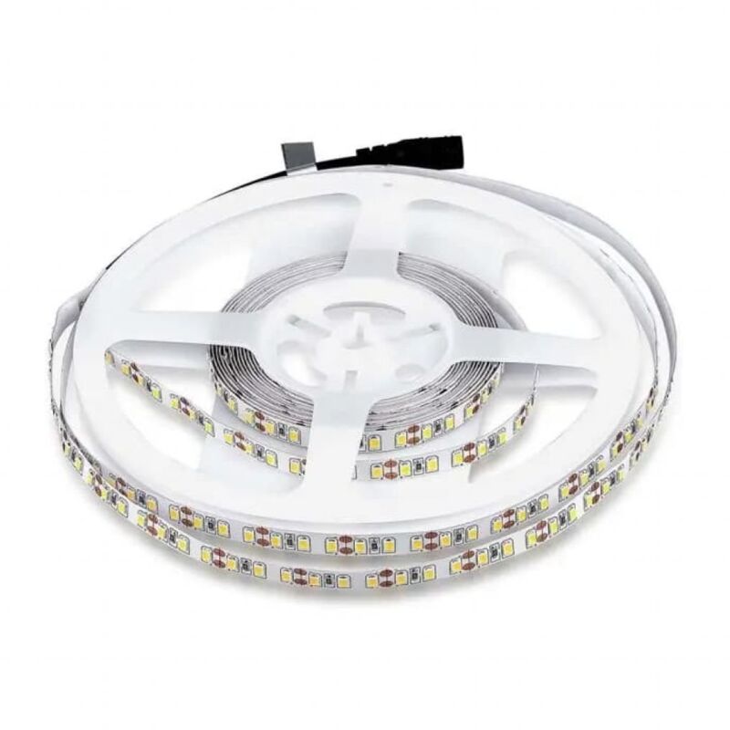 foto del prodotto v tac strip led 12v, bianco caldo 3000k, 5 metri, smd3528, 8w m, 120 led m, ip20, larghezza 8mm vt 3528 212025