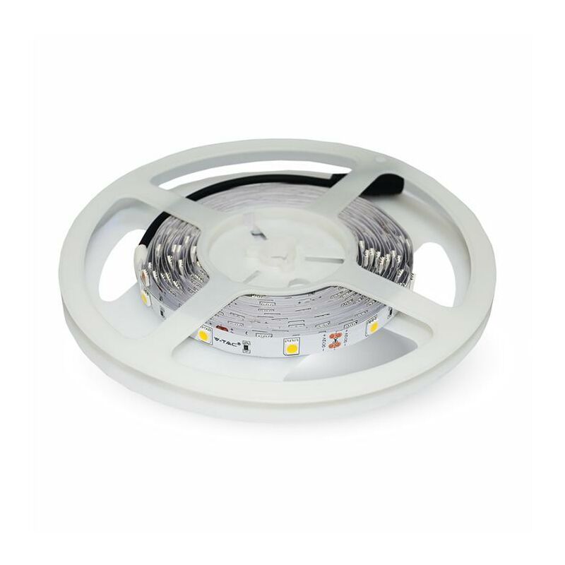 foto del prodotto v-tac strip led smd5050 4,8w m 5m 30 led m 12v bianco caldo ip20 10mm