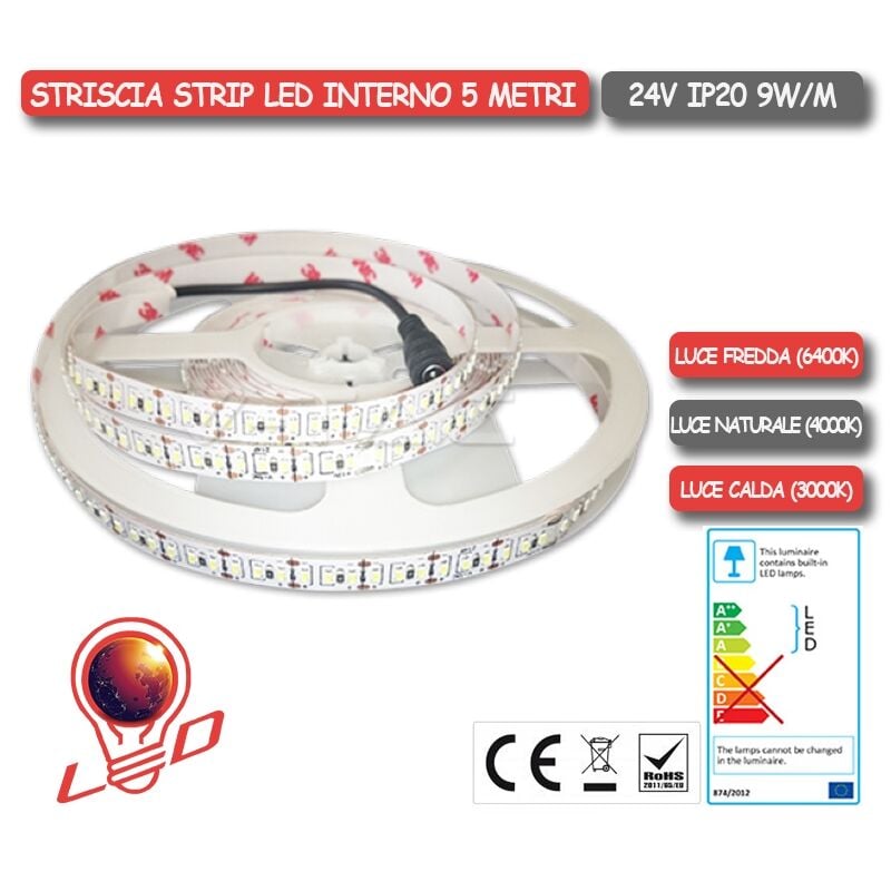 foto del prodotto v tac striscia led 24v 9w mt smd5050 60led mt 600lm mt bobina 5 metri ip20 6400k