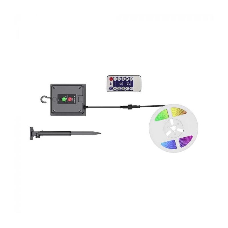 foto del prodotto v tac striscia led 6w con pannello solare e telecomando kit strip ip67 bobina 5mt luce rgb multicolore 23045