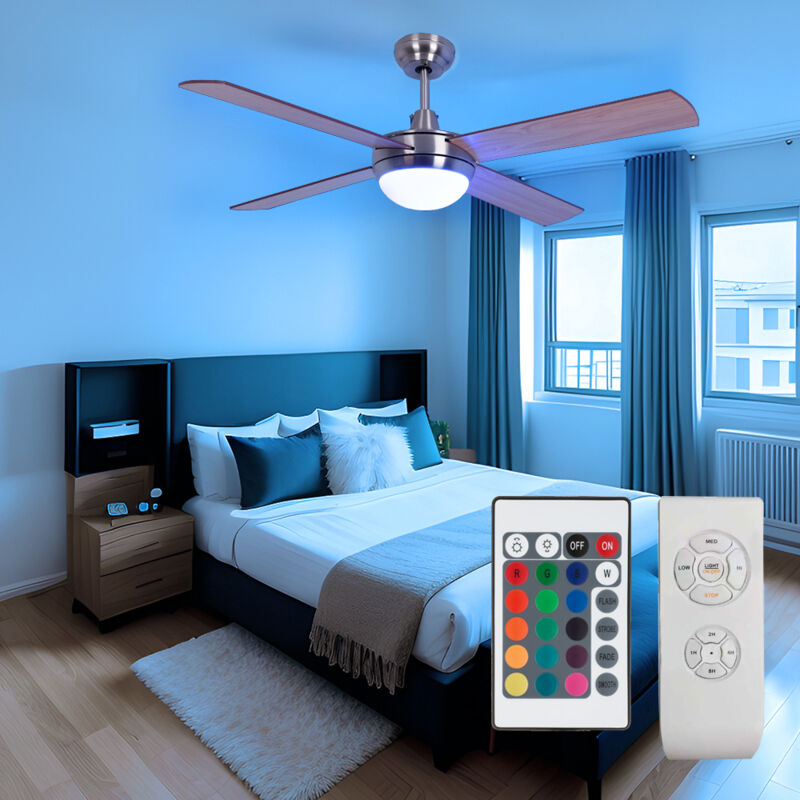 foto del prodotto v tac ventilatore da soffitto con luce incluso telecomando 3 passi avanti e indietro pale reversibili 132 cm