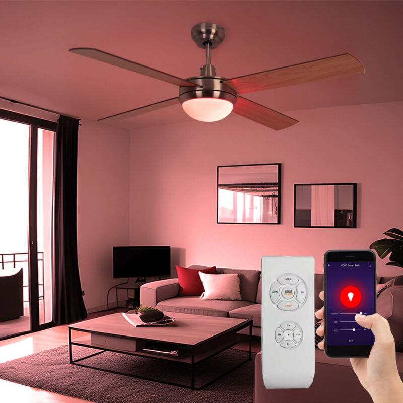 foto del prodotto v tac ventilatore da soffitto con telecomando plafoniera led lampada soggiorno dimmerabile, controllo app cambio colore rgb, 3 livelli,