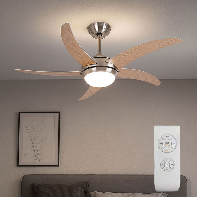 foto del prodotto v tac ventilatore da soffitto con telecomando ventilatore per sala da pranzo cooler in vetro opalino, mdf, marrone, timer a 3 velocit , 2x presa