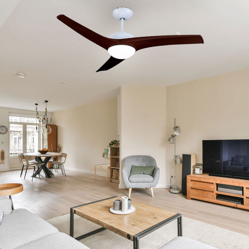 foto del prodotto v tac ventilatore da soffitto plafoniera ventilatore soggiorno ventilatore legno telecomando, timer cct 3 livelli, aspetto legno marrone vetro