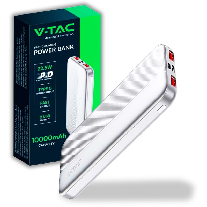foto del prodotto v tac vt 10000 w power bank 10000ah con ricarica rapida 22.5w pd ultrasottile colore bianco 7832