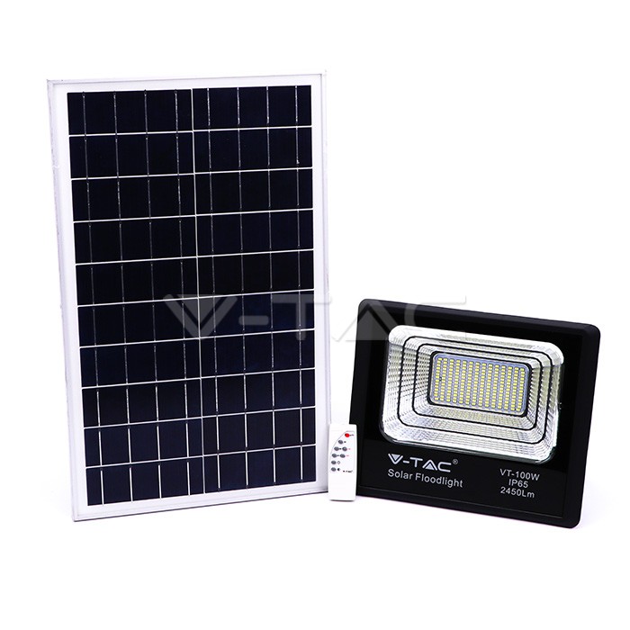 foto del prodotto v tac vt 100w faro led 35w con pannello solare e telecomando bianco naturale 4000k