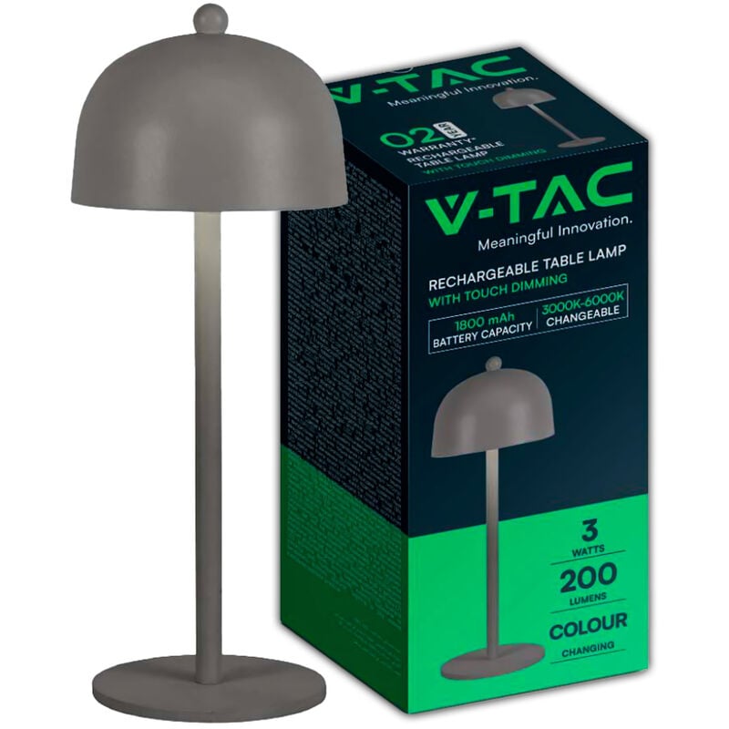 foto del prodotto v tac vt 1052 lampada led da tavolo 3w cct 3in1 colore grigio ricaricabile con usb c touch dimmerabile 115x300mm 7987