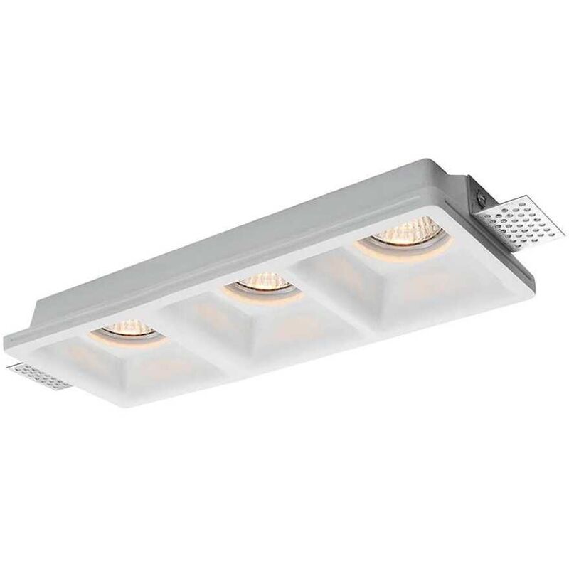 foto del prodotto v tac vt 11003 portafaretto led in gesso da incasso rettangolare a scomparsa tagli smussato per 3 faretti 3gu10 gu5.3 bianco sku 6764