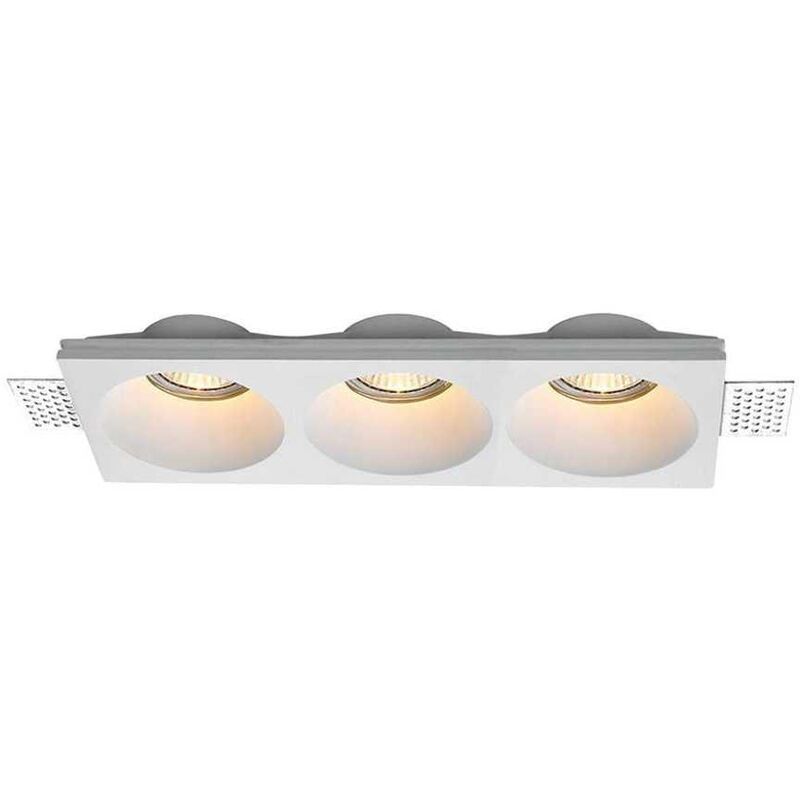 foto del prodotto v tac vt 11013 portafaretto led in gesso da incasso rettangolare a scomparsa tagli arrotondati per 3 faretti 3gu10 gu5.3 bianco sku 6765