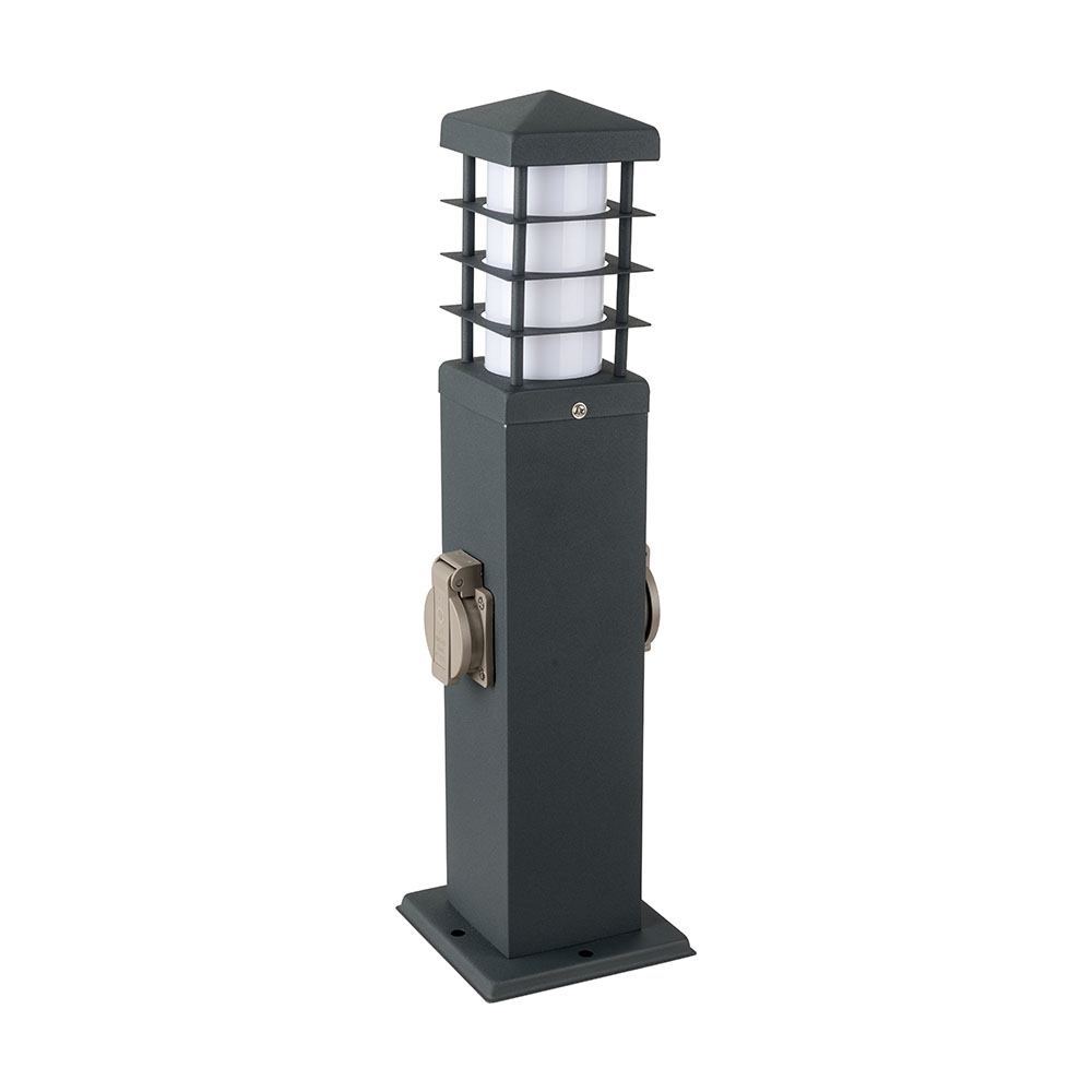 foto del prodotto v tac vt 1155 1 multipresa da giardino a colonna con portalampada e27 e 2 prese 16a in acciaio inossidabile h 300mm colore grigio scuro ip44 sku 8822