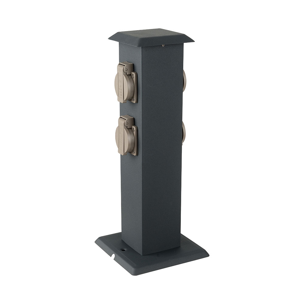 foto del prodotto v tac vt 1155 4 multipresa da giardino a colonna con 4 prese 16a in acciaio inossidabile h 395mm colore grigio scuro ip44 sku 8821