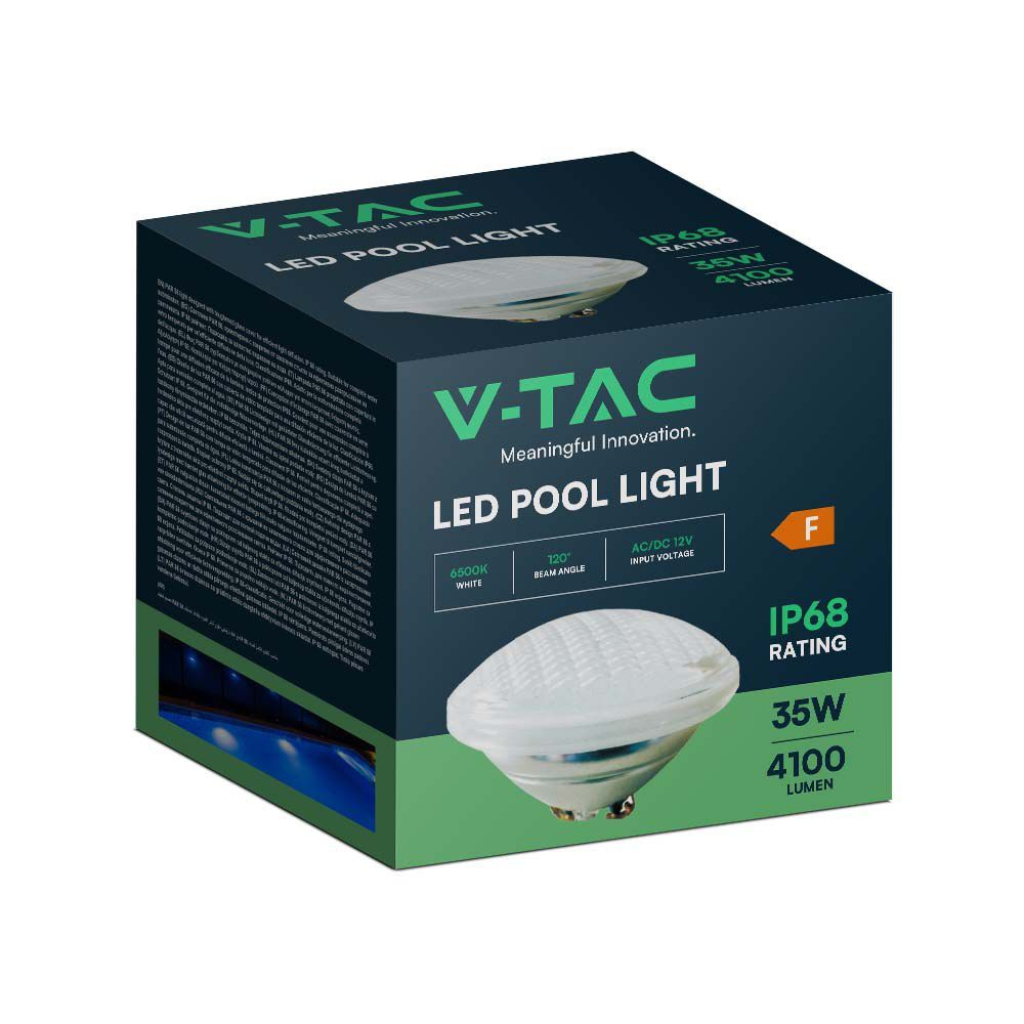 foto del prodotto v tac vt 12135 lampada led da piscina lampadina 35w 12v in vetro da incasso par56 bianco freddo 6400k ip68 sku 8026
