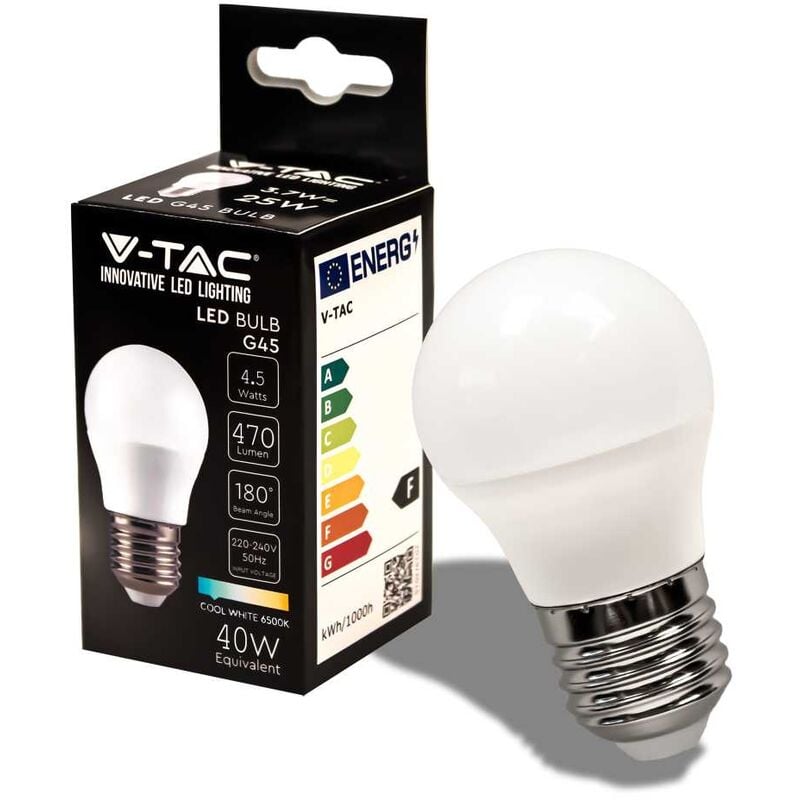 foto del prodotto v tac vt 1879 lampadina led e27 4,5w mini globo g45 luce bianco freddo 6400k sku 217409