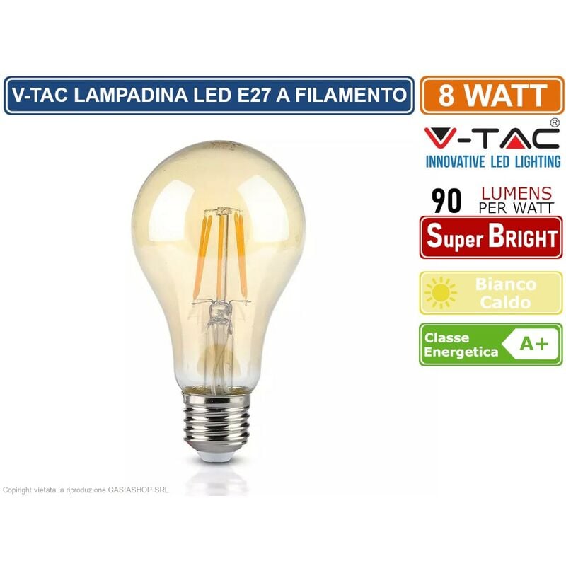 foto del prodotto v tac vt 1958 lampadina led e27 8w bulb a67 filamento ambrata sku 4472