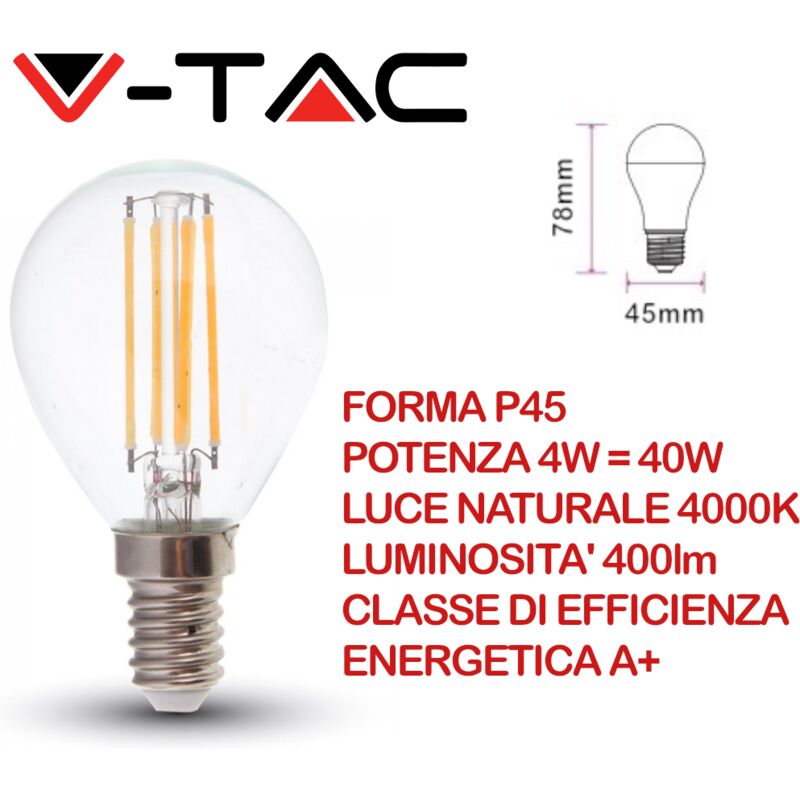 foto del prodotto v tac vt 1996 lampadina led e14 4w p45 filamento bianco naturale 4000k