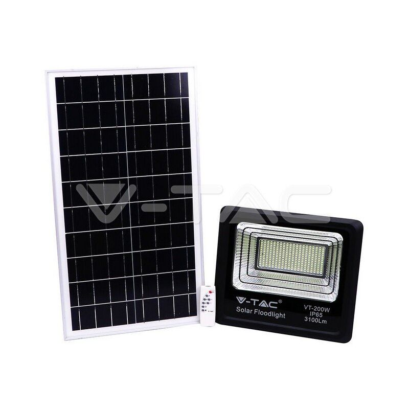 foto del prodotto v tac vt 200w faro led 40w con pannello solare e telecomando bianco naturale 4000k