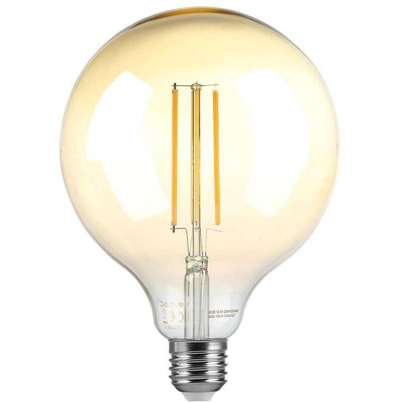 foto del prodotto v-tac vt-2018 lampadina globo led filamento 8w vintage e27 ambrata g125 dimmerabile luce 2200k sku 217155
