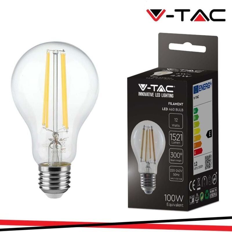 foto del prodotto v-tac vt-2133 lampadina led bulb filamento 12w 125lm/w e27 a70 bianco caldo 3000k - sku 217458