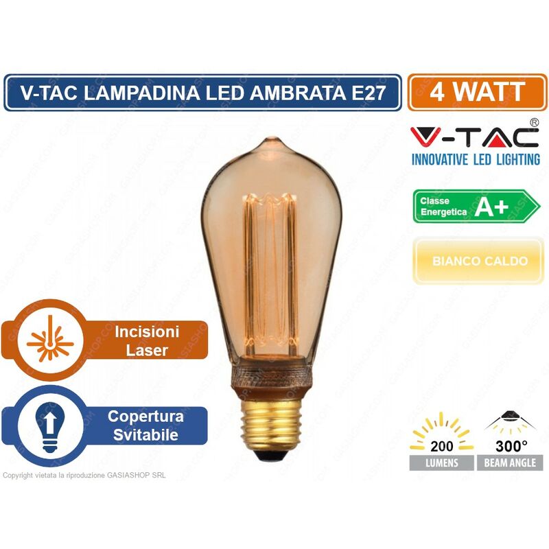 foto del prodotto v tac vt 2185 lampadina led e27 4w bulb st64 ambrata con incisioni laser sku 7474