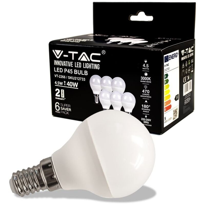 foto del prodotto v tac vt 2266 lampadina led mini globo smd p45 4.5w e14 bianco naturale 4000k box 6 pezzi sku 212734