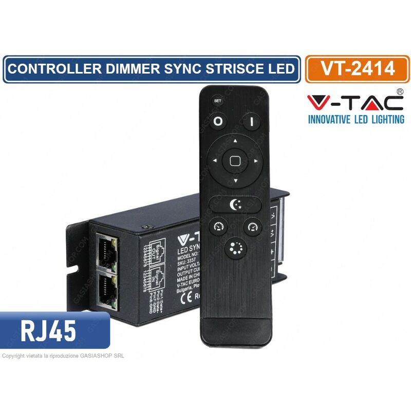 foto del prodotto v tac vt 2414 controller dimmer sync connesione rj45 per strisce led con telecomando sku 3337