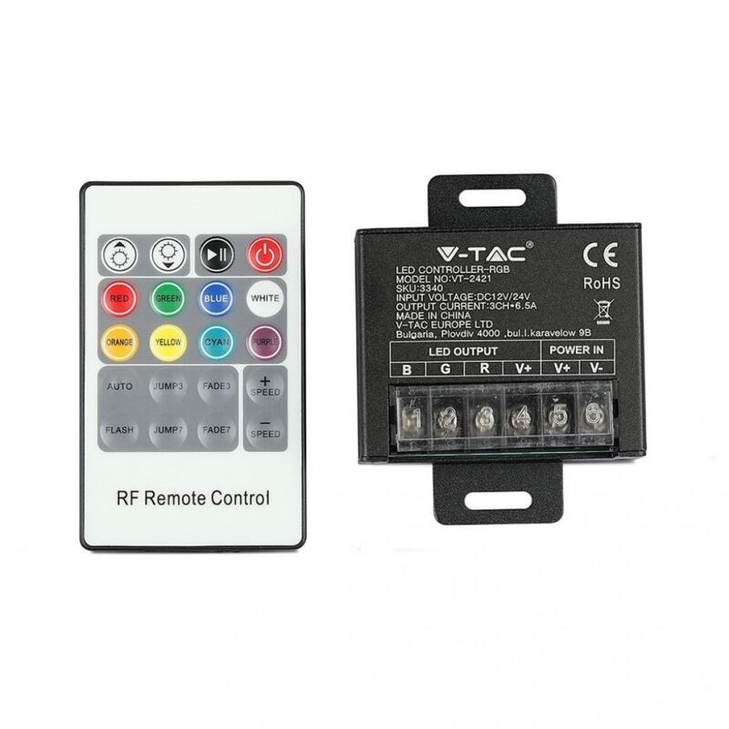 foto del prodotto v tac vt 2421 controller dimmer per strip led rgb con telecomando sku 3340