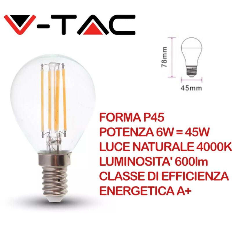 foto del prodotto v tac vt 2466 lampadina led e14 6w p45 filamento bianco naturale 4000k