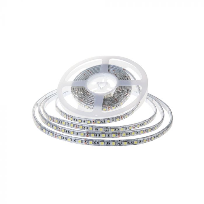 foto del prodotto v tac vt 2835 120 strip led smd2835 7,2w m 10m 120 led m 6400k 24v ip65 10mm sku 2627