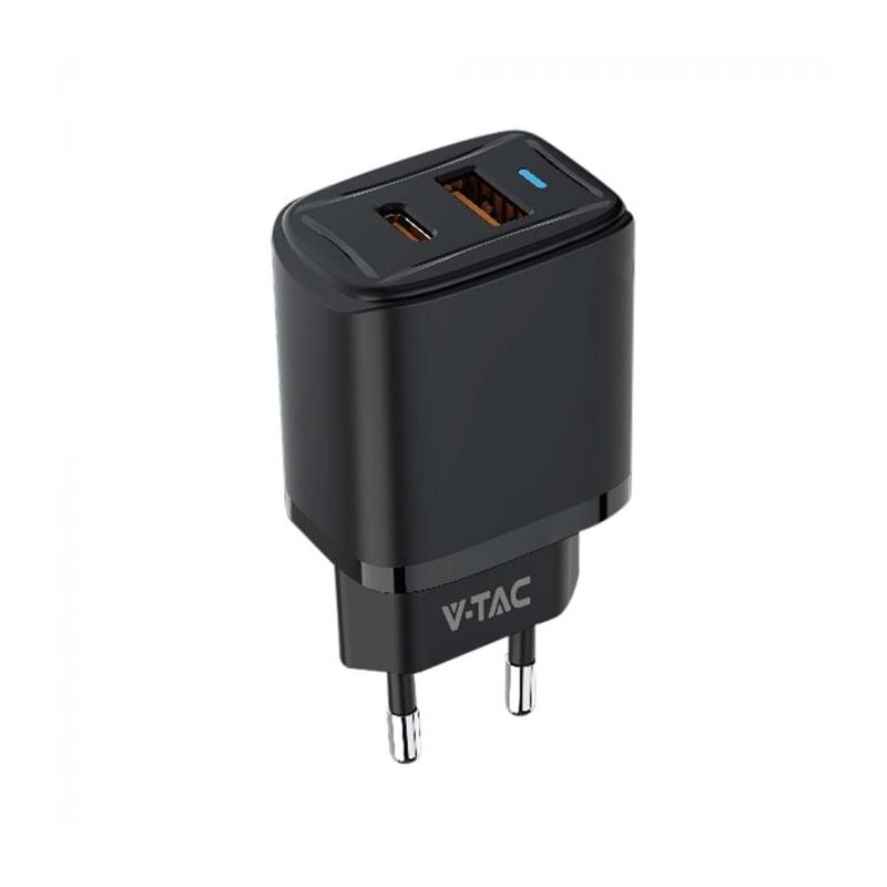 foto del prodotto v tac vt 3530 caricabatteria adattatore da viaggio usb 20w 1 pd 1 qc colore nero 23581