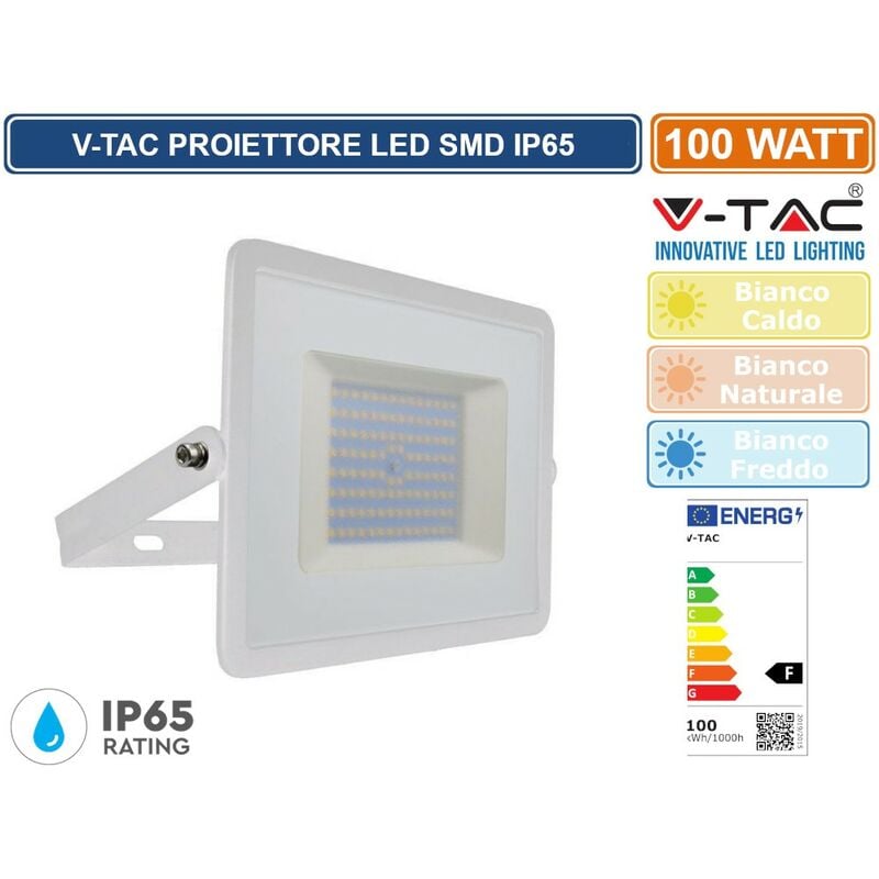 foto del prodotto v tac vt 40101 faretto led smd 100w ultrasottile da esterno colore bianco sku 215967 215968 215969 colore luce bianco freddo
