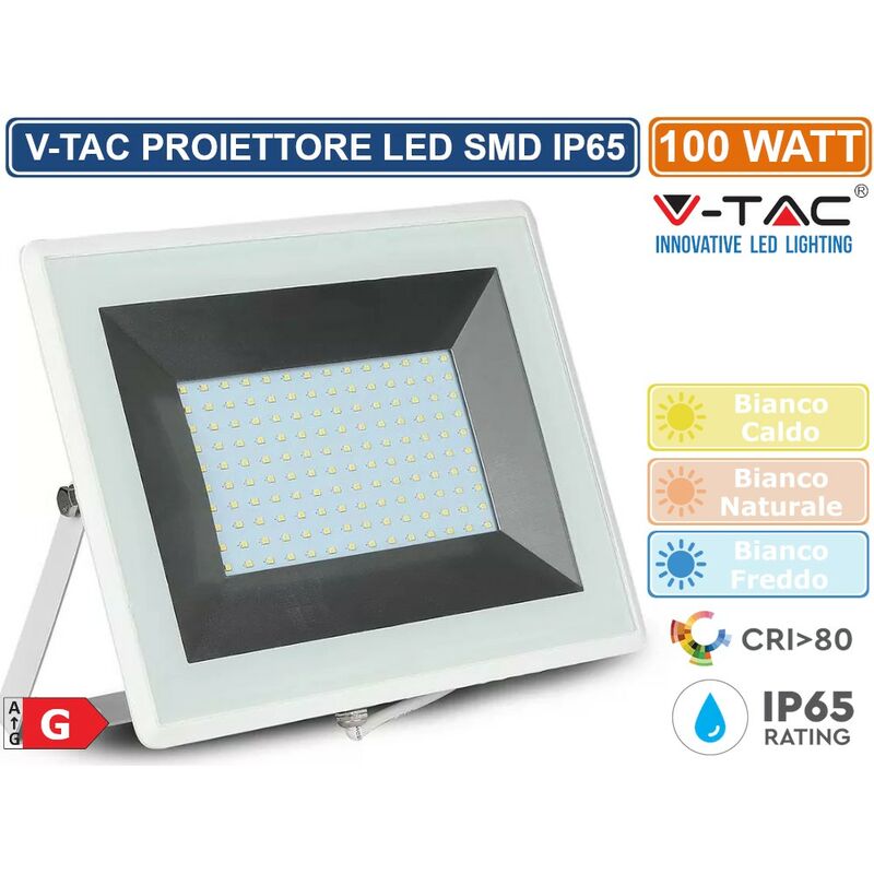 foto del prodotto v tac vt 40101 faretto led smd 100w ultrasottile da esterno colore bianco sku 5967 5968 5969 colore luce bianco caldo