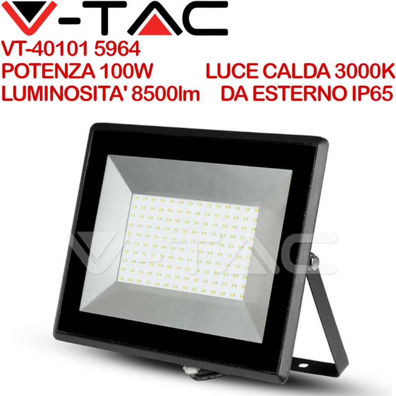 immagine 0 del prodotto v tac vt 40101 faro led smd 100w e series colore nero ip65 bianco caldo 3000k