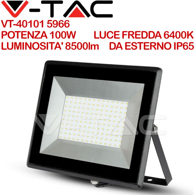 foto del prodotto v tac vt 40101 faro led smd 100w e series colore nero ip65 bianco freddo 6500k