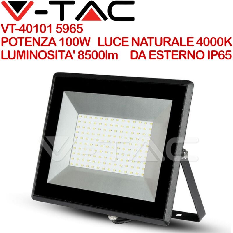 foto del prodotto v tac vt 40101 faro led smd 100w e series colore nero ip65 bianco naturale 4000k