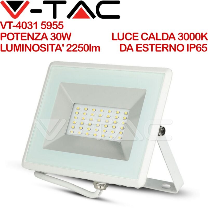 foto del prodotto v-tac - vt-4031 e-series faro led smd 30w ultra sottile da esterno colore bianco - sku 5955 5956 5957 - colore luce bianco caldo