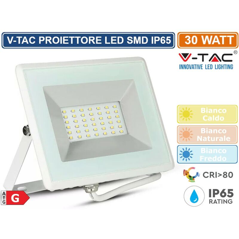 foto del prodotto v tac vt 4031 e series faro led smd 30w ultra sottile da esterno colore bianco sku 5955 5956 5957 colore luce bianco naturale