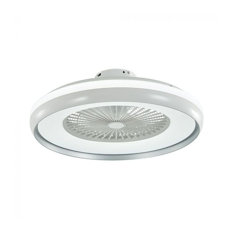 foto del prodotto v tac vt 5022 ventilatore led da soffitto 45w ac motor corpo bianco e anello interno grigio con lampada led 35w 3in1 color change e telecomando