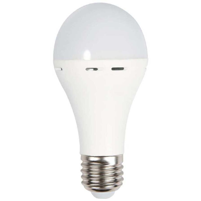 foto del prodotto v tac vt 509 lampadina led e27 9w con batteria 3h forma a60 luce 4000k lampada emergenza utilizzabile come torcia sku 7010