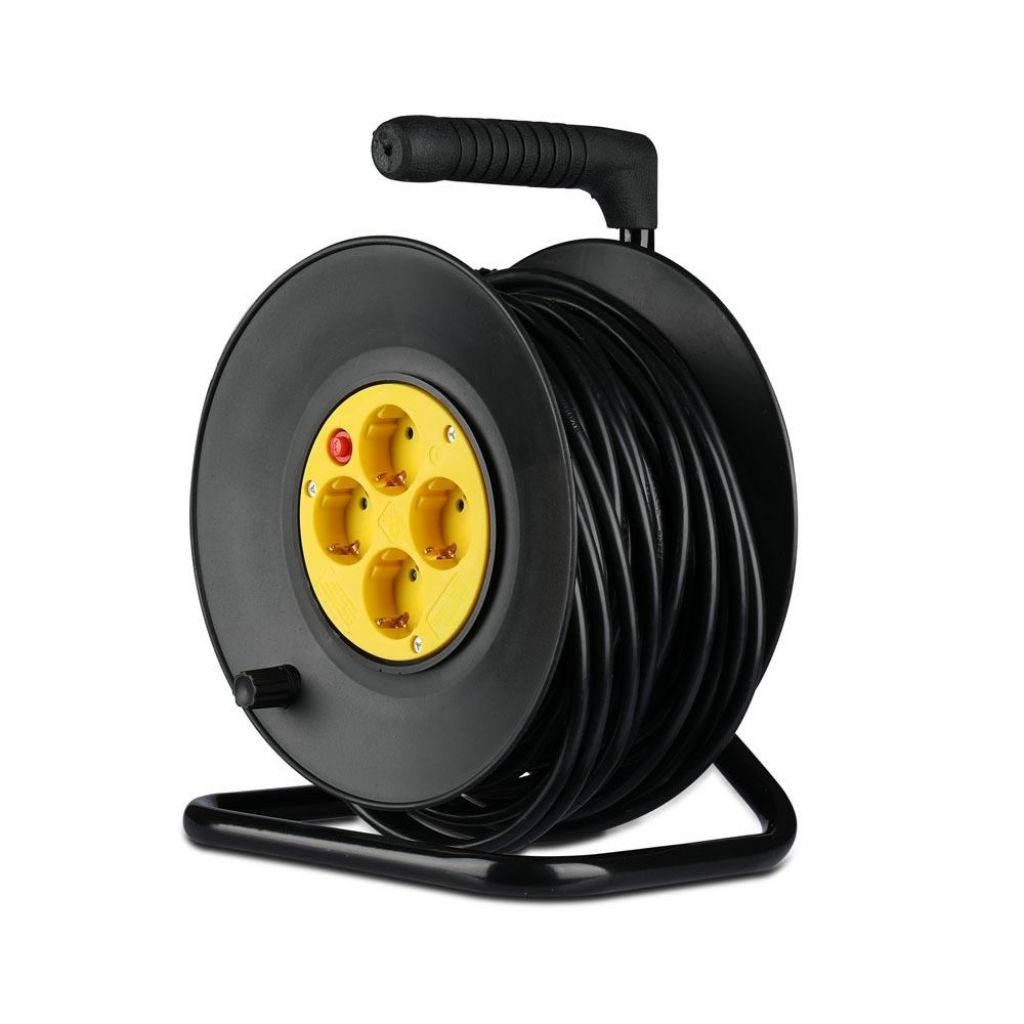 foto del prodotto v tac vt 6003 prolunga elettrica avvolgicavo 25m 4 posti schuko 16a presa tedesca con spina eu standard protezione elettrica sku 8782