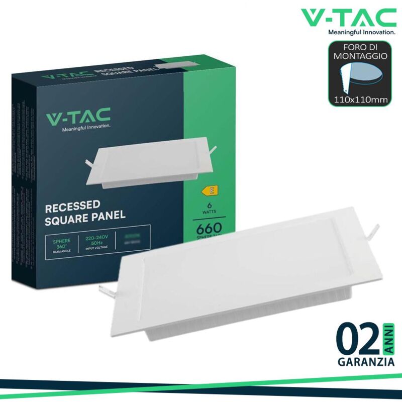 foto del prodotto v tac vt 61006 mini pannello led 6w pannello montaggio ad incasso quadrato 110lm w luce bianco naturale 4000k 10481
