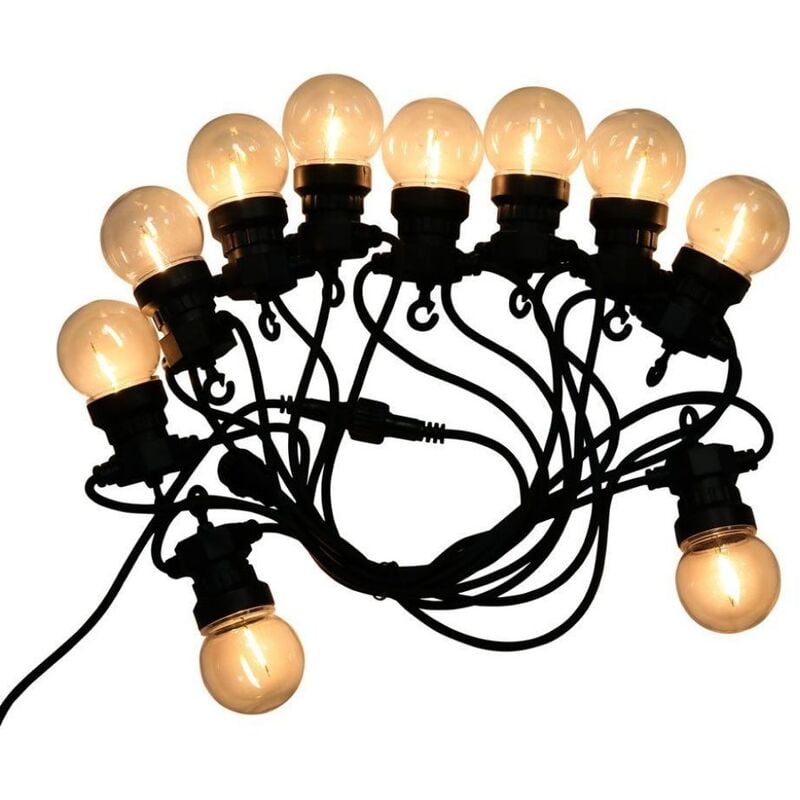 foto del prodotto v tac vt 71510 catenaria luminosa led 5mt con 10 lampadine mini globo filamento 0.5w 3000k raccordabile 5w presa shuko ip44 sku 212728