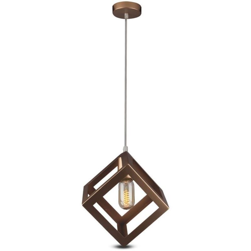 foto del prodotto v-tac vt-7161 lampadario portalampada romboidale cubo in metallo 1mt e27 250mm colore oro champagne sku 3833