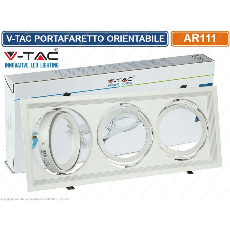 foto del prodotto v tac vt 7223 portafaretto triplo orientabile da incasso per lampadine ar111 sku 3577