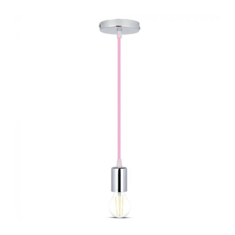 foto del prodotto v tac vt 7338 lampadario a sospensione 1mt e27 in metallo con cavo colorato rosa 39mm ip20 sku 3789