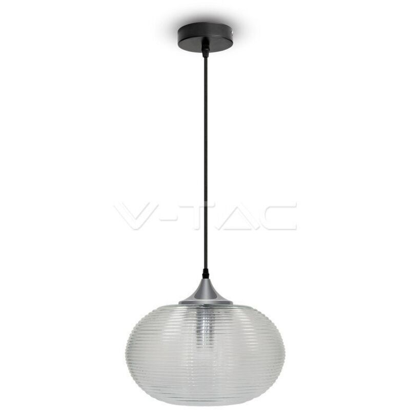 foto del prodotto v-tac vt-7350-ht 3879 lampadario led a sfera in vetro ondulato e metallo con portalampada e27 max 60w colore trasparente