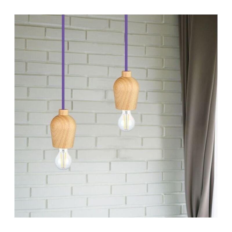 foto del prodotto v tac vt 7778 pr lampadario portalampada led in legno noce cavo viola 1 metro 3724