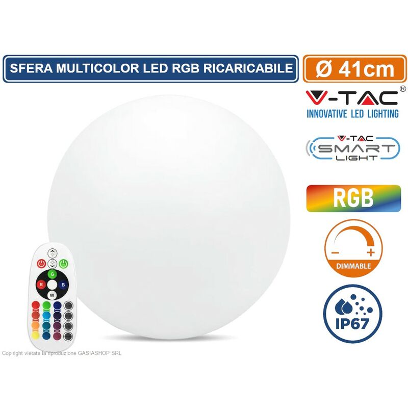 foto del prodotto v tac vt 7807 sfera luminosa 41cm multicolor led rgb 3w ricaricabile con telecomando ip67 sku 40201