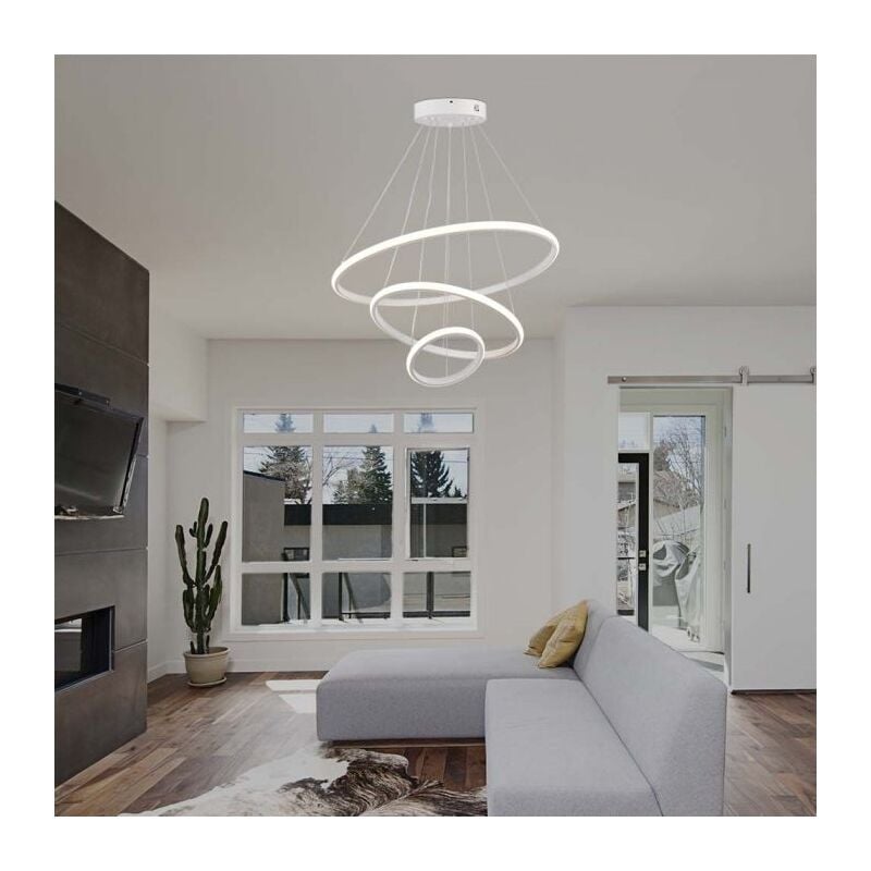 foto del prodotto v tac vt 7816 lampadario led a sospensione 3 cerchi sospesi 32w in metallo dal design moderno 60100cm coloro bianco 3000k 8018