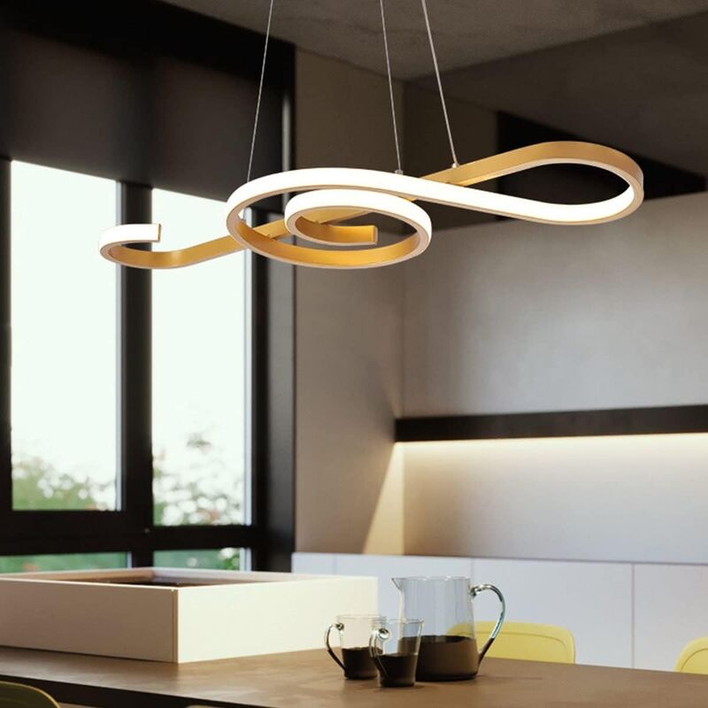 foto del prodotto v tac vt 7817 lampadario led a sospensione forma corda di violino design moderno 18w 70 cm in alluminio ed acrilico colore oro 3000 8021